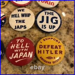 16 Rare Original Wwii Anti Hitler Axis & Japan Propaganda Pinback Buttons Pins