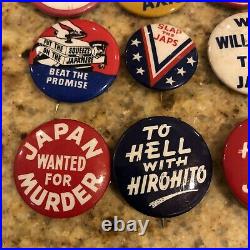 16 Rare Original Wwii Anti Hitler Axis & Japan Propaganda Pinback Buttons Pins