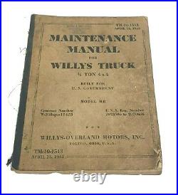 1942 Willys Truck MB Maintenance Manual Book TM 10-1513 WWII Original Rare Jeep