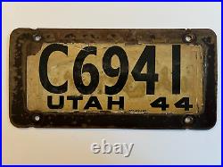 1944 Utah License Plate WWII Fiber Rare! 100% All Original