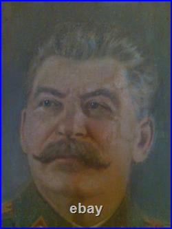 60x79 Rare RUSSIAN PAINTING PORTRAIT OIL CANVAS STALIN WWII original frame 40s
