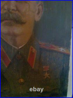 60x79 Rare RUSSIAN PAINTING PORTRAIT OIL CANVAS STALIN WWII original frame 40s
