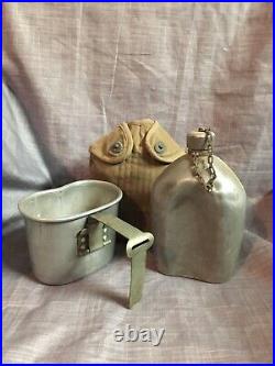 Authentic WWI WWII RARE-1918 US LF&C Canteen Inscribed'JGM', AGM Co. Cup & Case