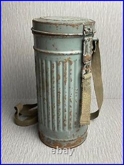 GERMAN LATE WW2 1944 KRIEGSMARINE CAMO GAS MASK CANISTER With RIVETED STRAPS RARE