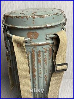 GERMAN LATE WW2 1944 KRIEGSMARINE CAMO GAS MASK CANISTER With RIVETED STRAPS RARE