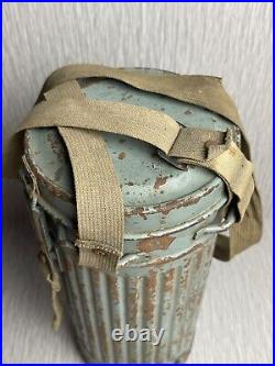 GERMAN LATE WW2 1944 KRIEGSMARINE CAMO GAS MASK CANISTER With RIVETED STRAPS RARE