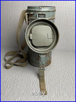 GERMAN LATE WW2 1944 KRIEGSMARINE CAMO GAS MASK CANISTER With RIVETED STRAPS RARE