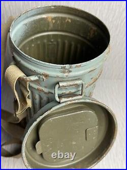 GERMAN LATE WW2 1944 KRIEGSMARINE CAMO GAS MASK CANISTER With RIVETED STRAPS RARE