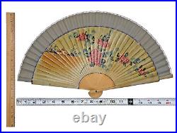 Japanese WWII WW2 War Hand Fan Rare Vintage Collectible Flowers-A-42