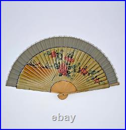 Japanese WWII WW2 War Hand Fan Rare Vintage Collectible Flowers-A-42