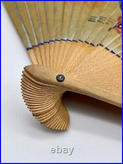 Japanese WWII WW2 War Hand Fan Rare Vintage Collectible Flowers-A-42