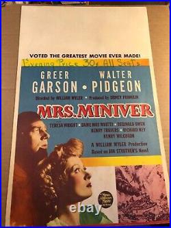 Mrs. Miniver Extremely Rare Original 1942 14/22 Window Card WWII Classic