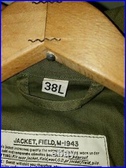NOS RARE WWII WW2 US Army M-1943 Field Jacket M-43 Pattern B SZ 38L Cutter Tags