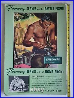 Original 1940's Wwii Pharmacy Standee Cardboard Sign Poster Ww2 War Soldier Rare