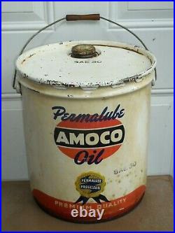 Original 1940s WWII Era Amoco Permalube 5 Gallon Motor Oil Can-RARE