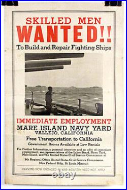Original 1942 Rare California Navy Yard Shipbuilding WWII poster, unique