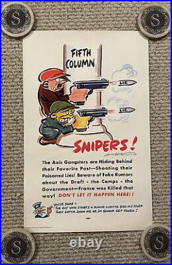 Original Anti Axis WWII Hungerford Factory Poster Snipers! RARE 14x22