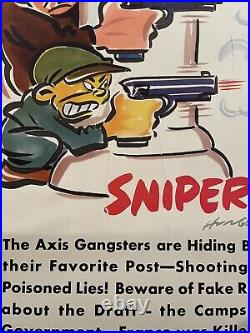 Original Anti Axis WWII Hungerford Factory Poster Snipers! RARE 14x22