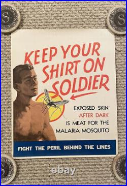 Original RARE WWII Malaria Awareness Army Poster 14x17