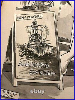 Original Rare Signed WWII Comic Illustration Art Sailor @ Anchors Aweigh Movie