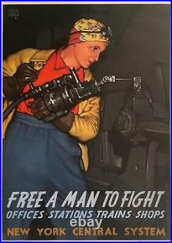Original Vintage WWII Poster Free a Man to Fight by Leslie Ragan 1943 Rare Board