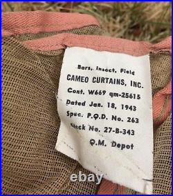 Original WWII US Military Insect Mosquito Bar Field Net Cot CoverTent. Rare