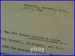 Original Wwii Rare Flying Tigers Avg Ace Chennault Signed Discharge Paper