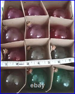 RARE 12 Vintage WWII Shiny Brite Paper Cap Clear Asst. Color Glass Balls with Box