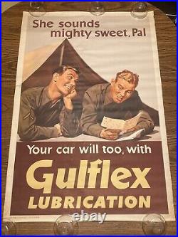 RARE 1940's WWII GULFLEX Gulf Oil LUBRICATION US MILITARY POSTER 28X42 ORIGINAL