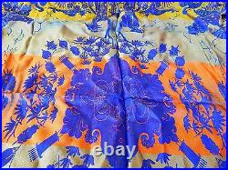 RARE Antique Vintage WWII Silk Piano Scarf Shawl Geisha Crane BLUE Tablecloth