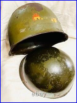RARE FIND ORIGINAL? WWII US ARMY FRONT Seam? HELMET with Shell & UNIT MARKS