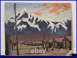 RARE Important Antique Japanese American WWII Manzanar Oil Painting Uetsuzi