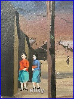 RARE Important Antique Japanese American WWII Manzanar Oil Painting Uetsuzi
