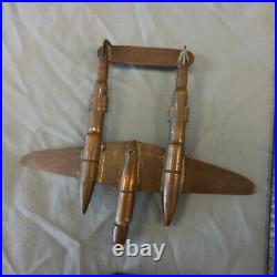 RARE Original 1940's WWII Trench Art P-38 Lightning Airplane With Stand