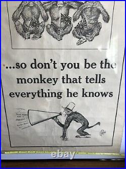 RARE Original 1942 WWII poster THEY ARE WISE 3 Monkey Propaganda Poster 14x21