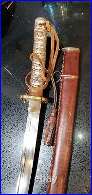 RARE PROTOTYPE WWII Japanese Army officer's samurai sword NCO LEATHER SCABBAR
