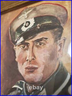 RARE Signed War Time Era WWII Original Painting Soldier German 1942 Framed