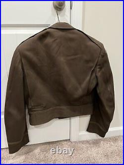 RARE US WW2 WWII Officer Brown Cut Down Ike Jacket Unique Overseas Bars 40L