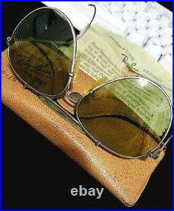 RARE VINTAGE WWII 1940's RAY-BAN SILVER AVIATOR SUNGLASSES LEATHER CASE, CLOTH