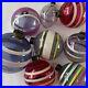 RARE WWII Era Unsilvered SHINY BRITE Striped Glass Ball Ornaments Lot of 8
