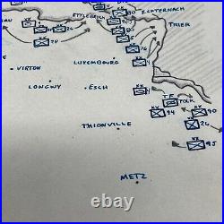 RARE! WWII Pattons U. S. Third Army Hand-Drawn Bastogne Battle of the Bulge Map