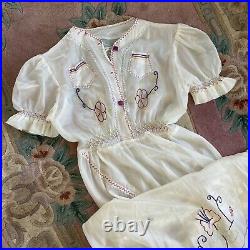 Rare 1940s PARACHUTE SILK WWII era embroidered peasant slip dress vintage 40s