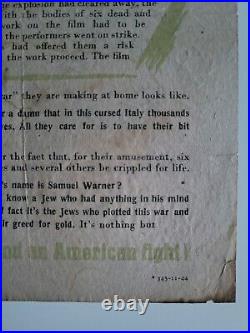 Rare 1944 Wwii Anti Semitic Propaganda Hollywood Warner Bros. Leaflet Movie Ww2