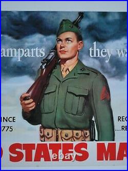Rare 1951 U. S. Marines Cardboard Sign Recruitment Poster 21x11 Soldier Post Ww2