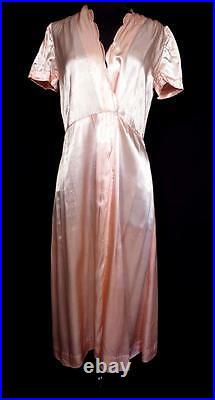 Rare French Vintage 1940's Wwii Era Pink Rayon Satin Dressing Gown Size Medium