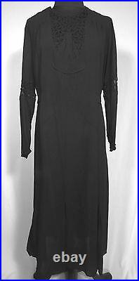 Rare French Vintage Wwii Era 1930's-1940's Black Silk Crepe Dress Size 4-6
