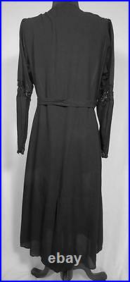 Rare French Vintage Wwii Era 1930's-1940's Black Silk Crepe Dress Size 4-6
