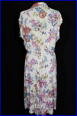 Rare French Vintage Wwii Era 1940's Floral Silky Rayon Print Dress Size 10-12