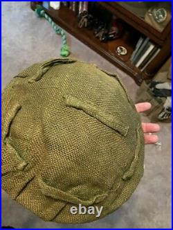 Rare Green WW2 British -NZ Original Hessian Helmet Cover dated 1942 Green