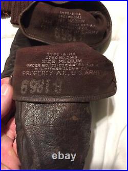 Rare HTF WWII ERA A-2 Brown Leather Gloves Pilot SZ 4 Or M A-II A. F. US Army